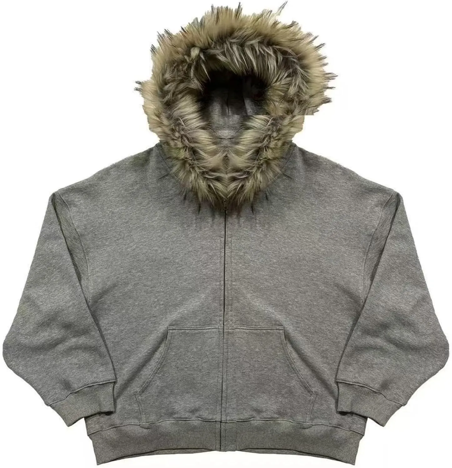 Y2k Zip Up Hoodie Fur Hooded Jacket Warm Winter Coat for Men Fur Collar Hoodies Streetwear Unisex Streetwear