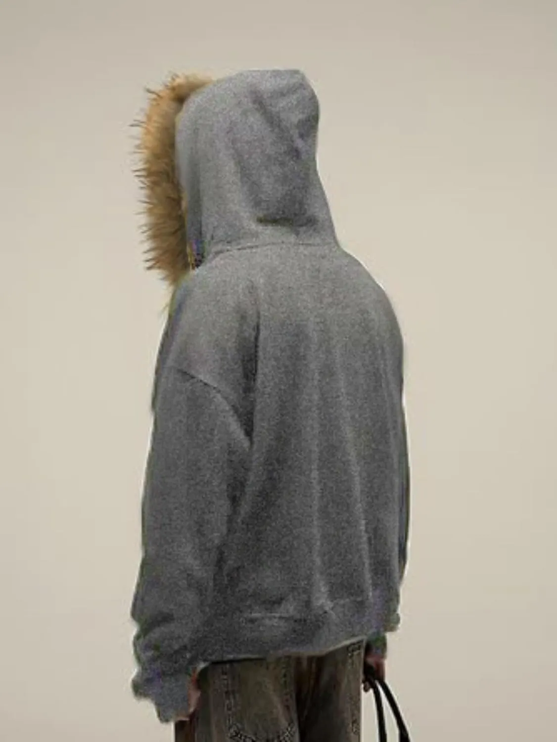 Y2k Zip Up Hoodie Fur Hooded Jacket Warm Winter Coat for Men Fur Collar Hoodies Streetwear Unisex Streetwear