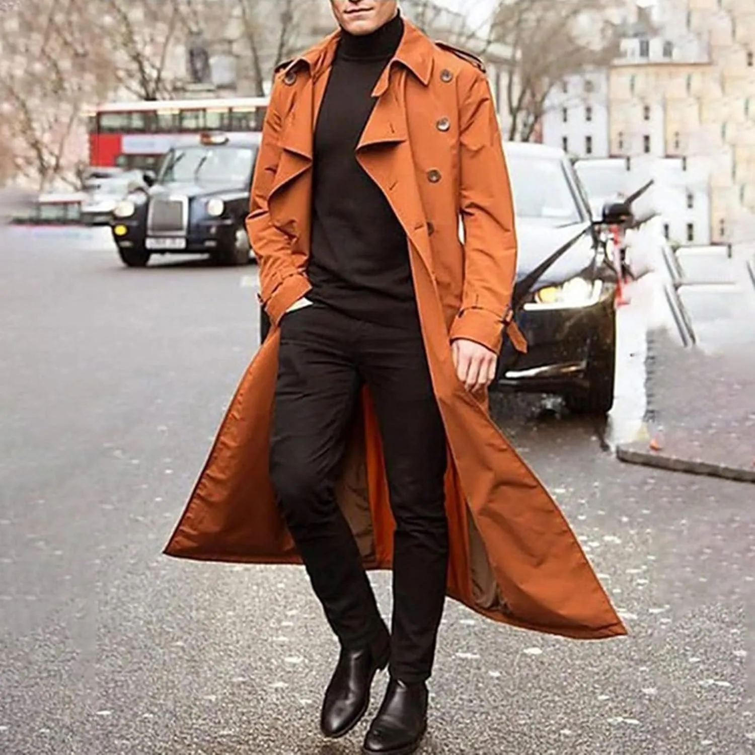 Ymosrh Mens Coats Winter Men's Long-Slevee Luxury Full Length Trench Coat Long Wool Overcoat Jackets for Men