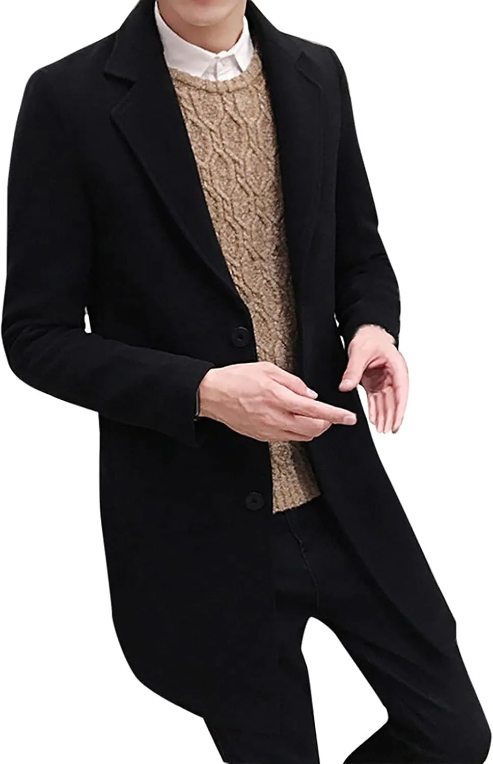 Ymosrh Winter Coats for Men Formal Single Breasted Figuring Overcoat Long Wool Warm Jacket Outwear Jackets