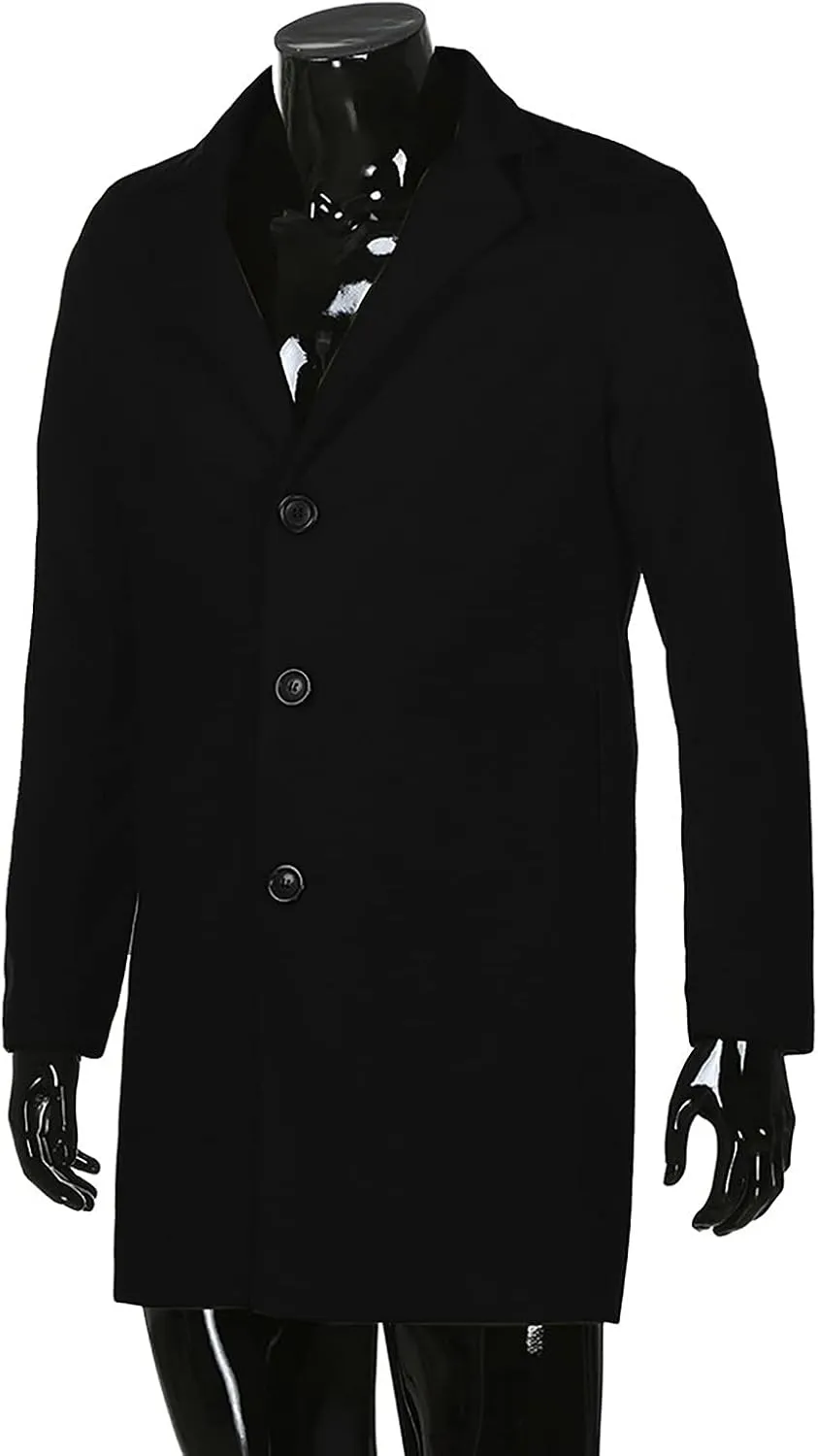 Ymosrh Winter Coats for Men Formal Single Breasted Figuring Overcoat Long Wool Warm Jacket Outwear Jackets