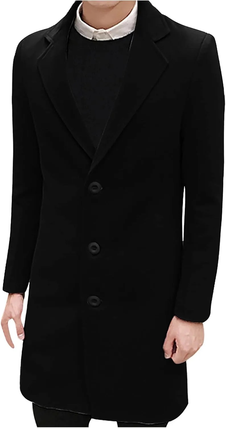 Ymosrh Winter Coats for Men Formal Single Breasted Figuring Overcoat Long Wool Warm Jacket Outwear Jackets
