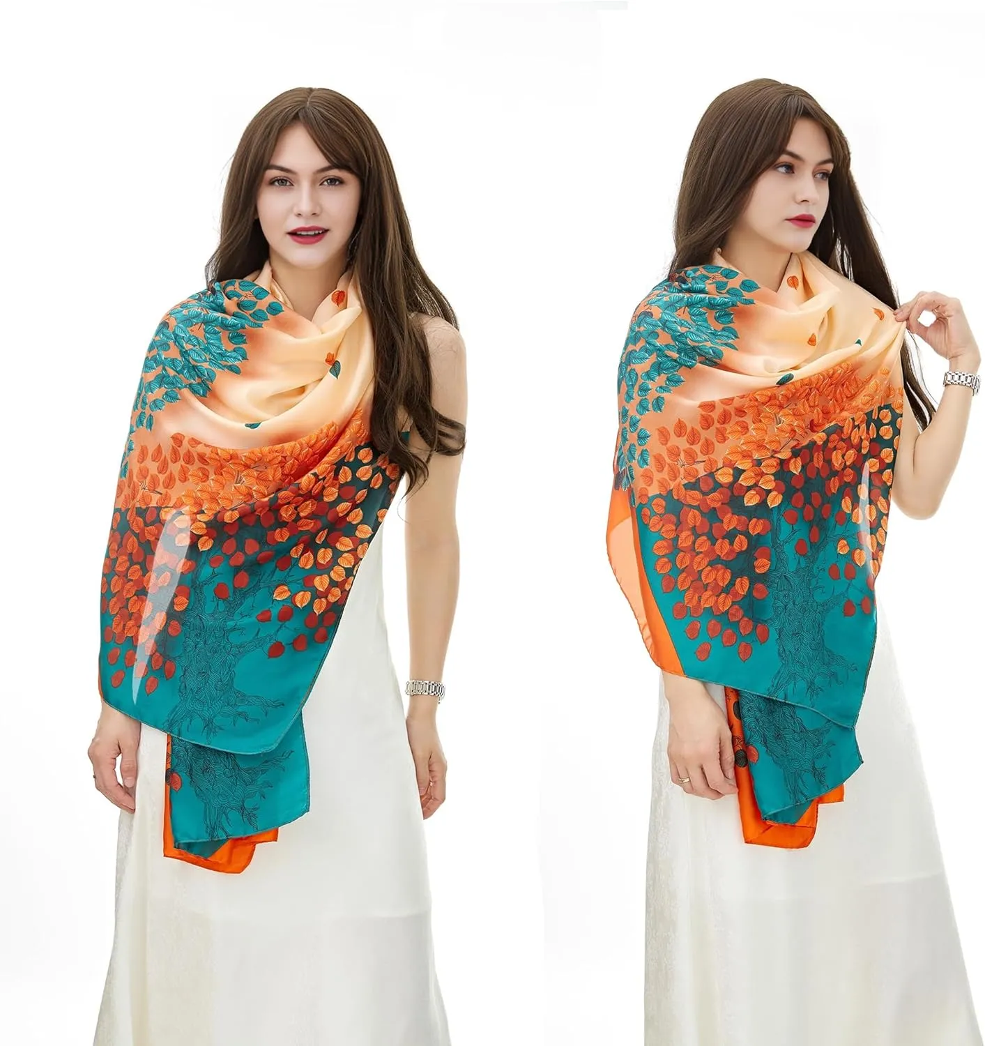 YOUR SMILE Large Mulberry Silk Feeling Long Stain Scarf Lightweight Sunscreen Shawls Wraps for Women