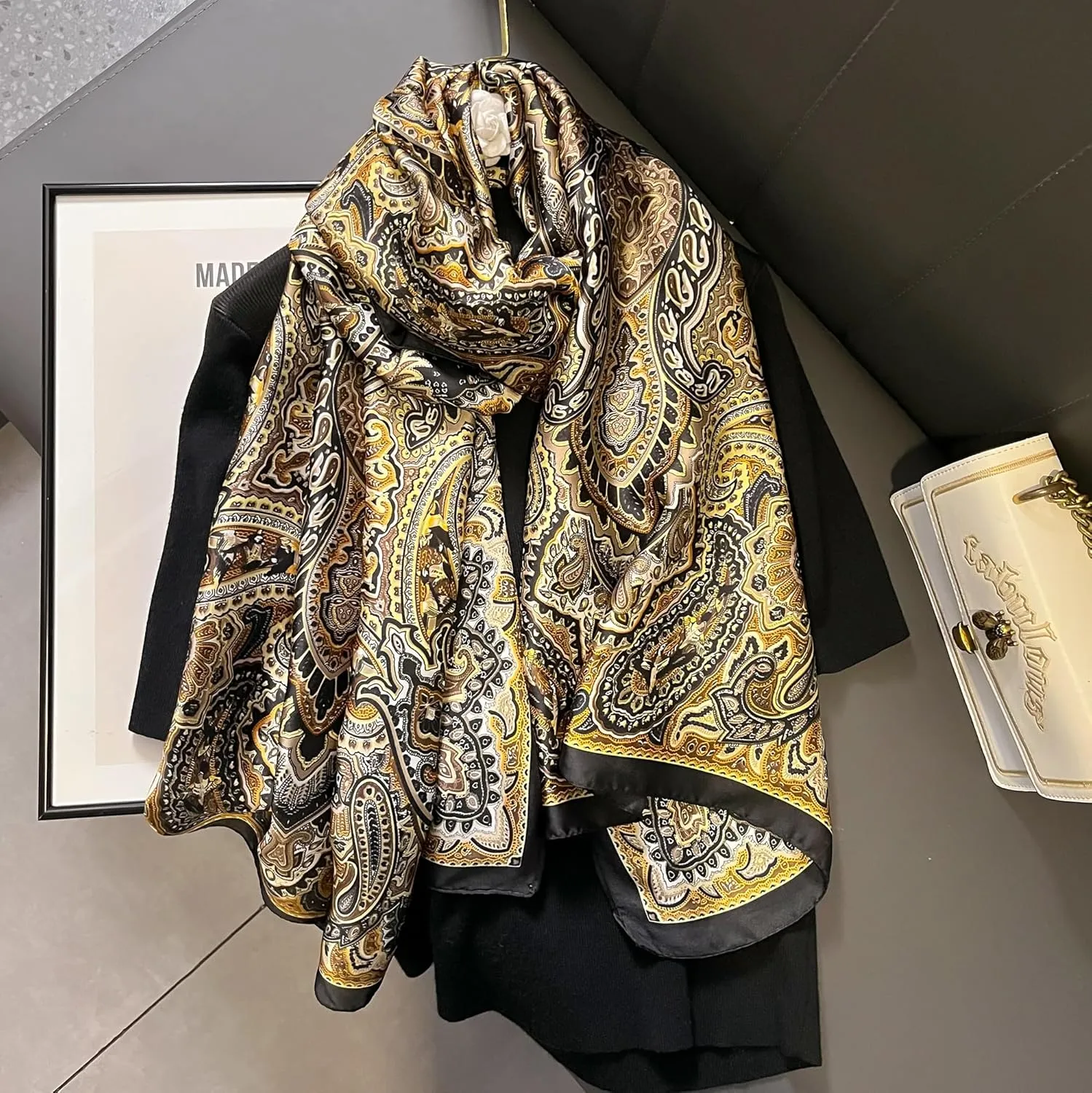 YOUR SMILE Large Mulberry Silk Feeling Long Stain Scarf Lightweight Sunscreen Shawls Wraps for Women