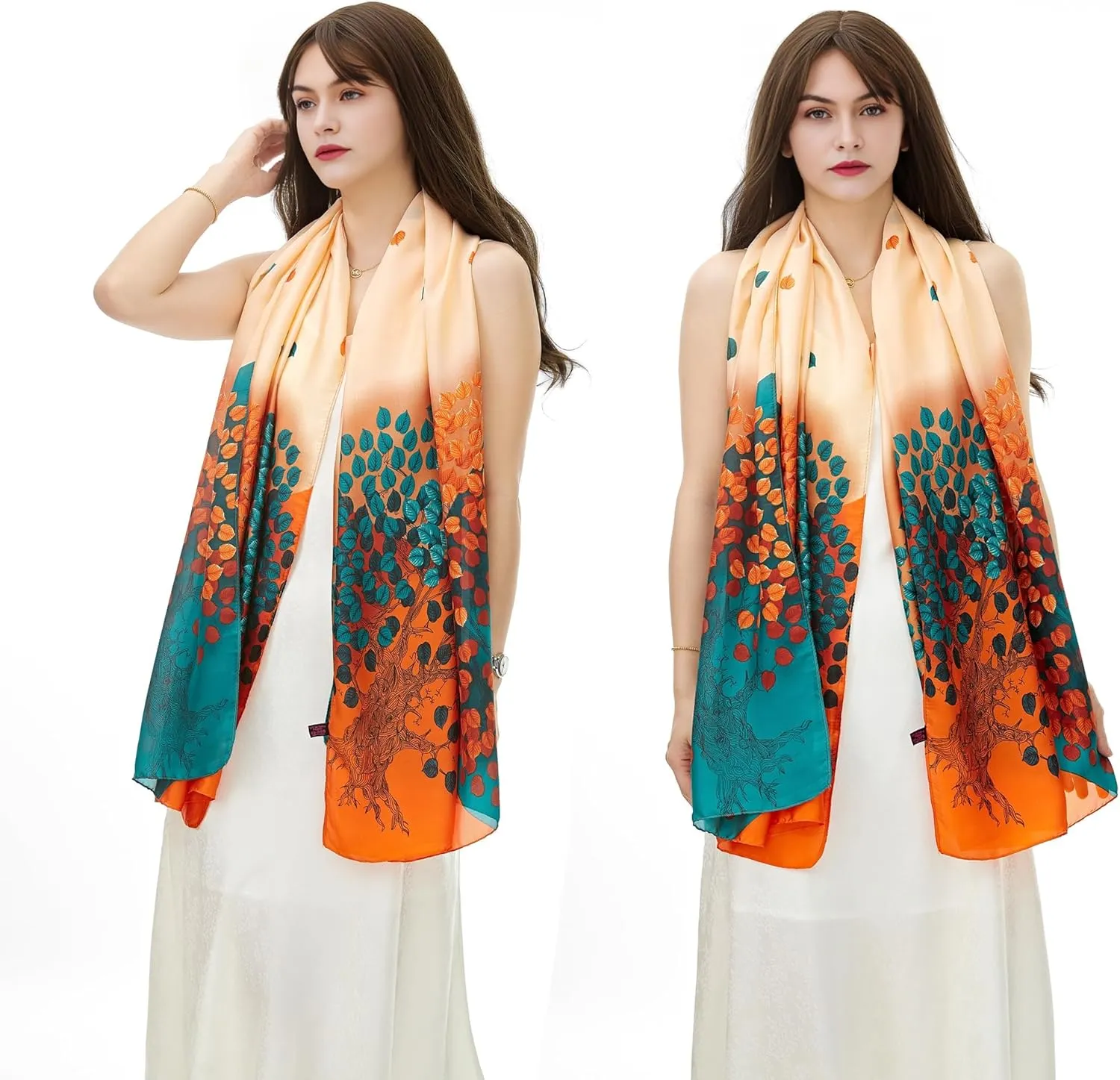 YOUR SMILE Large Mulberry Silk Feeling Long Stain Scarf Lightweight Sunscreen Shawls Wraps for Women