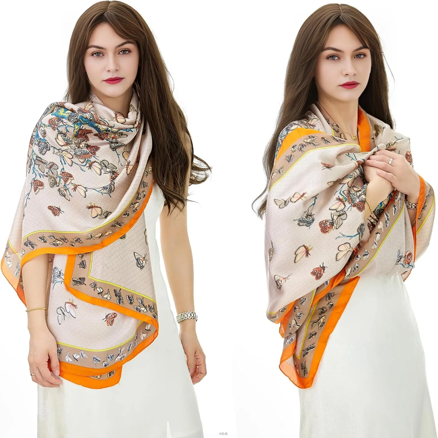 YOUR SMILE Large Mulberry Silk Feeling Long Stain Scarf Lightweight Sunscreen Shawls Wraps for Women