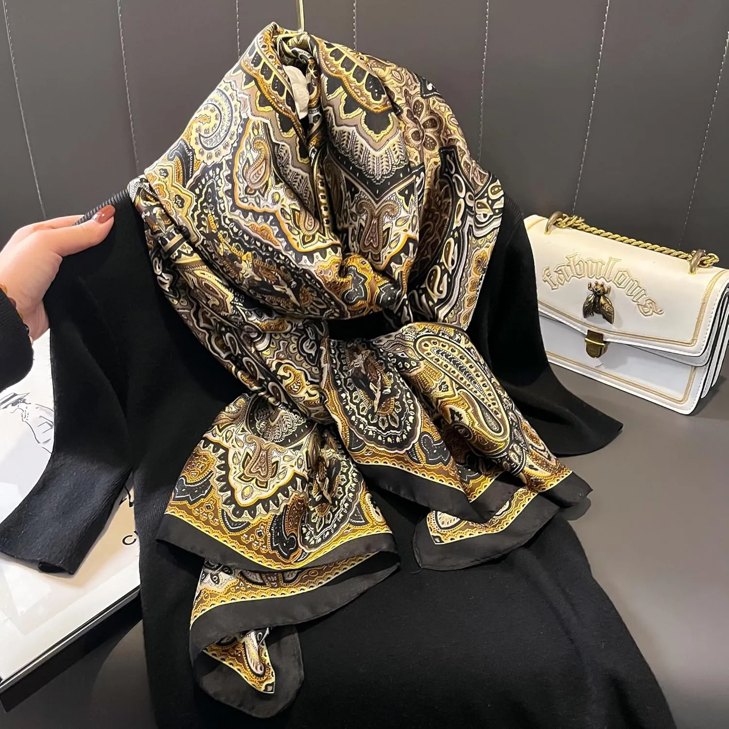 YOUR SMILE Large Mulberry Silk Feeling Long Stain Scarf Lightweight Sunscreen Shawls Wraps for Women