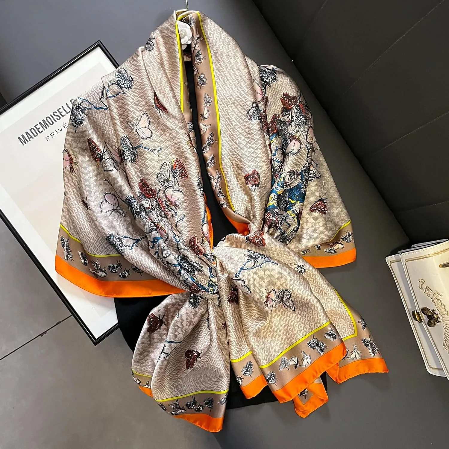 YOUR SMILE Large Mulberry Silk Feeling Long Stain Scarf Lightweight Sunscreen Shawls Wraps for Women