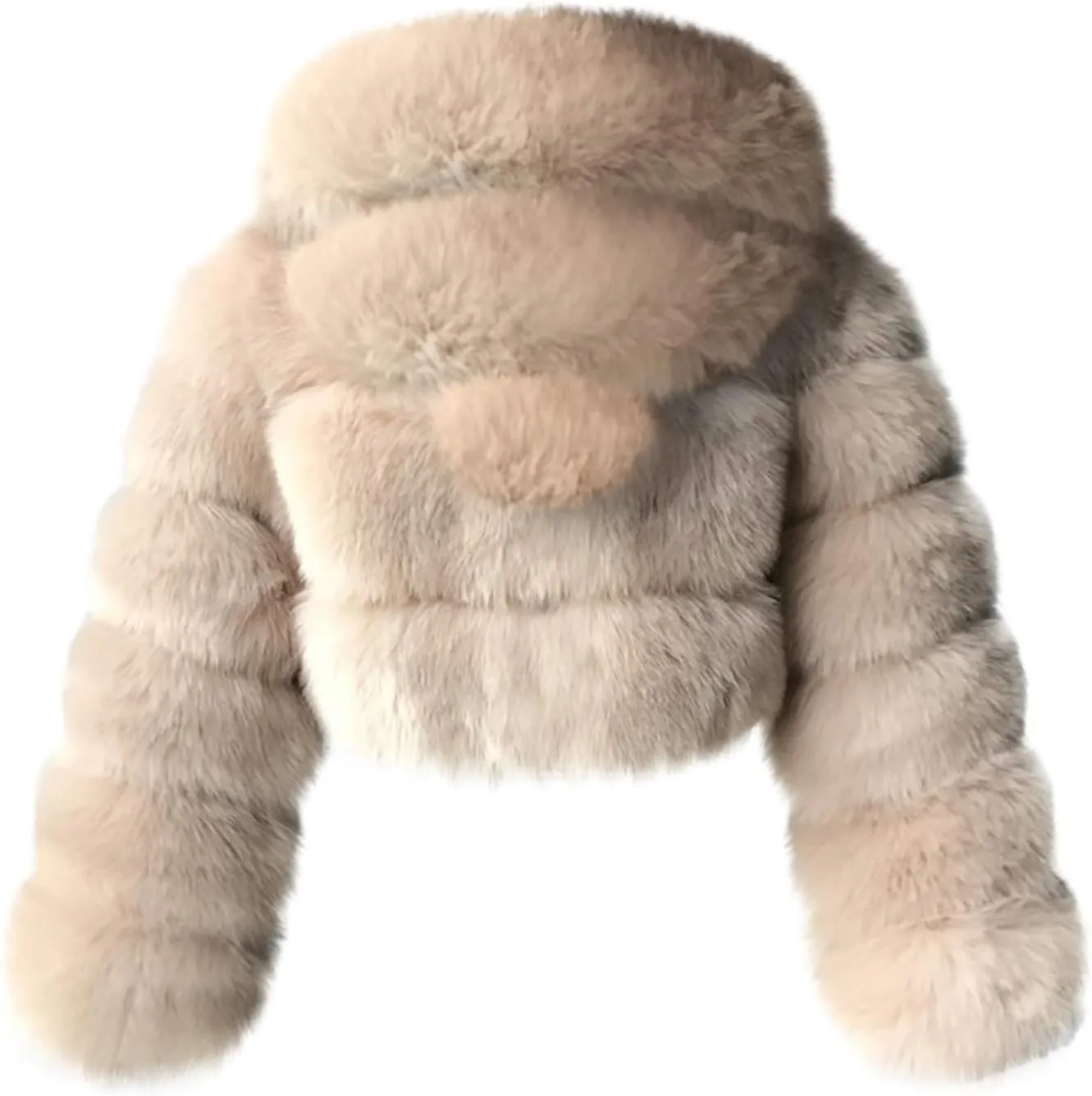 YRAETENM Women Fluffy Faux Fur Coat Cropped Zip up Thicken Bubble Coats Warm Long Sleeve Winter Teddy Jackets with Fuzzy Hood