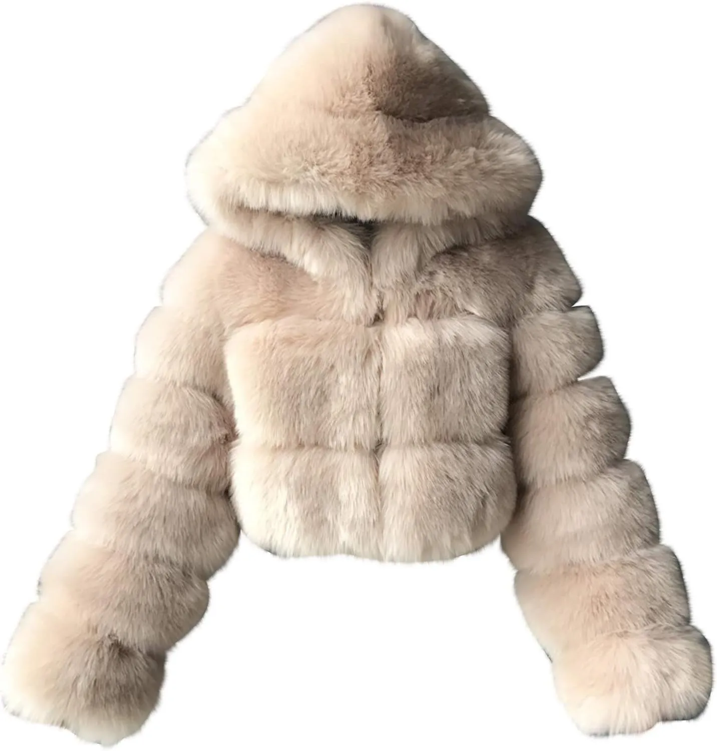 YRAETENM Women Fluffy Faux Fur Coat Cropped Zip up Thicken Bubble Coats Warm Long Sleeve Winter Teddy Jackets with Fuzzy Hood