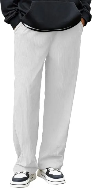 Zando Men's Corduroy Pants Jogger Baggy Cargo Pants Vintage Wide Leg Pants Casual Pants with Pockets Y2K Streetwear Pant