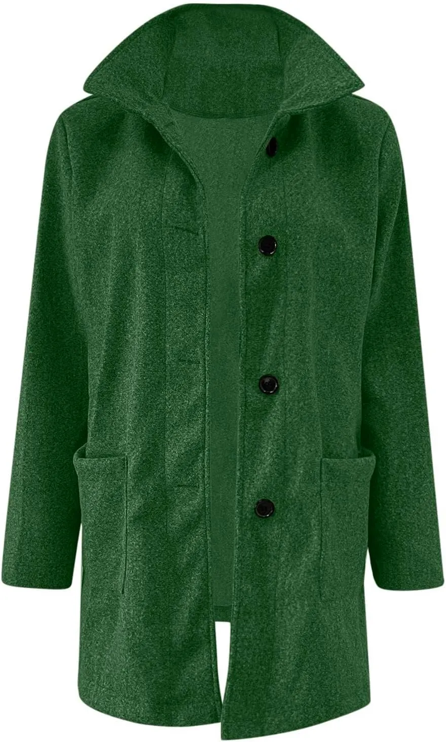 ZWRXW Women's Wool Blend Pea Coat Button Down Stand Collar Thicken Jacket Casual Solid Mid-Long Outerwear with Pockets