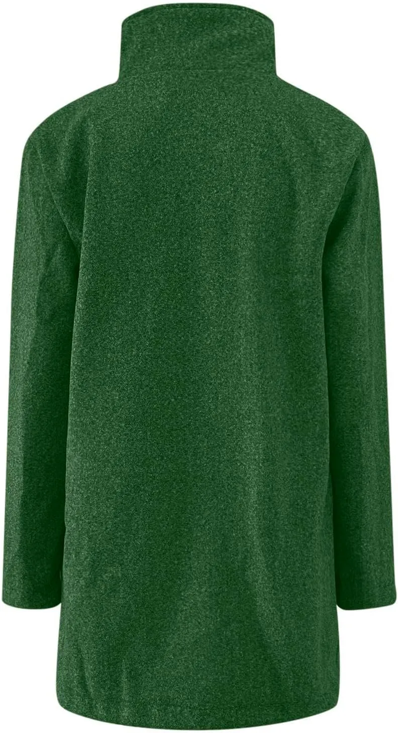 ZWRXW Women's Wool Blend Pea Coat Button Down Stand Collar Thicken Jacket Casual Solid Mid-Long Outerwear with Pockets